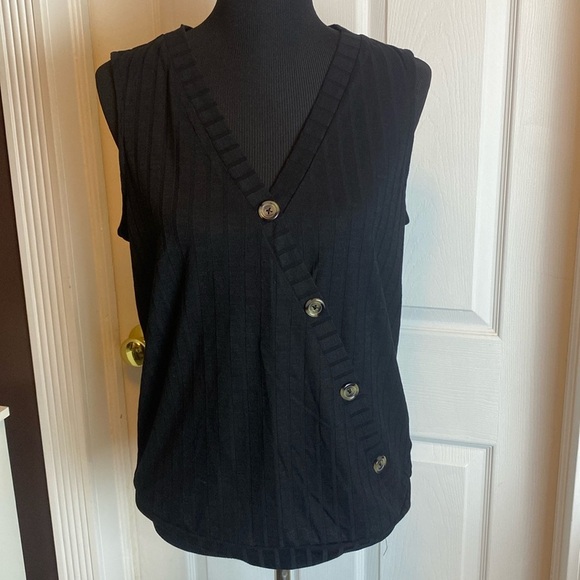 Worthington Women’s Black Sleeveless V-Neck Tank Top Banded Waist sz L NWT - Picture 1 of 6